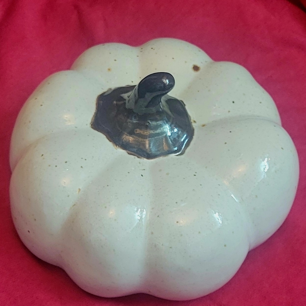 Crate&Barrel Wilder Cream Glazed Ceramic Decorative Pumpkin with Brown Accent